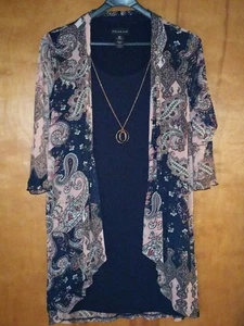 Stella & Julie One Piece Knit Dress Womens Size 14W Dark Blue Paisley Holiday - Picture 1 of 6