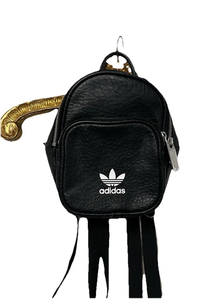 Mini Mochila Adidas Retrô Vintage Preta Couro Sintético Bolsa Raver Festival - Imagem 1 de 4