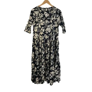 NWT ASOS Women's 3/4 Sleeve Pleat Front Midi Dress Floral Black 6 Feminine Chic - Picture 1 of 13