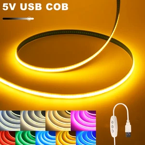 Thin 4mm USB LED Strip 5V COB Tape Light Strips Dimmable For PC TV Game Console - Picture 1 of 23