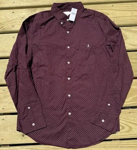 American Eagle Mens Maroon & White Polka Dot Button Down Collar Shirt Size M NWT - Picture 1 of 10