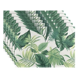 Tropical Palm Leaves Placemats Set of 6,Summer Green Plant Leaf Dining Table ... - Bild 1 von 8