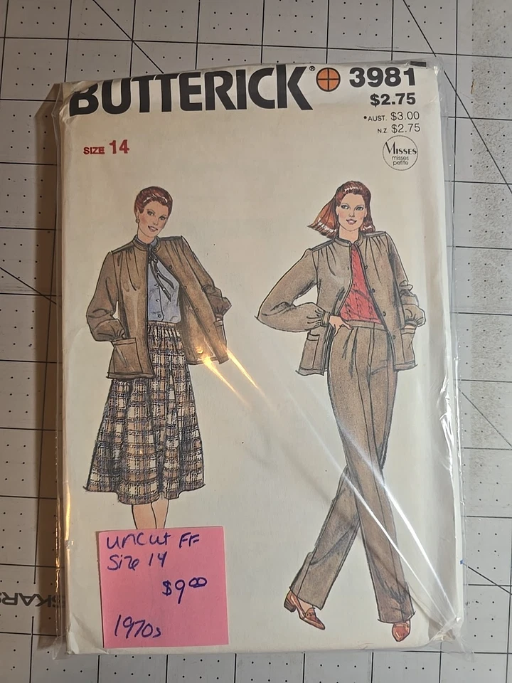 Chaqueta, falda, pantalones Butterick Misses de colección años 70 patrón 3981 talla 14 SIN CORTAR Foto 1 de 2
