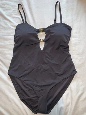 F&F 'Edit' Swimsuit Multiway Bandeau Optional Padded Gold Trim 22 Black BNWT - Image 1 of 3