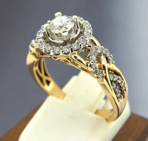 .65 ctw Diamonds Round Cut 14k Rose Gold Halo Style Engagement Ring Size 7 - Picture 1 of 5