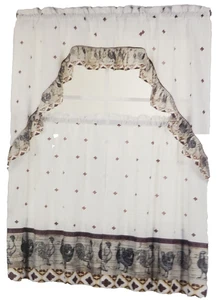 3pc. Kitchen Curtains Set: 2 Tiers (30"x36") &Swag (60"x36") ROOSTER HOUSE, VH - Picture 1 of 10