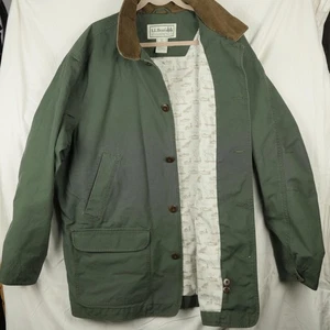 LL Bean Jacket Mens 2XL Green Canvas Field Coat Corduroy Collar Lined Barn - Picture 1 of 11