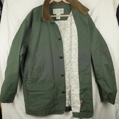 LL Bean Jacket Mens 2XL Green Canvas Field Coat Corduroy Collar Lined Barn - Image 1 of 4