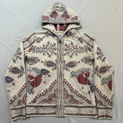 Y2K Lucky Brand Women’s Full Zip Hoodie Sz M Boho Asian AOP Hippy Sweatshirt - Image 1 of 4