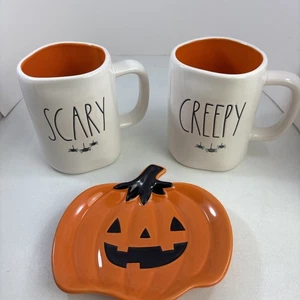 RAE DUNN LL de Magenta, Juego de tazas de café de cerámica de Halloween arañas espeluznantes de miedo - Imagen 1 de 6