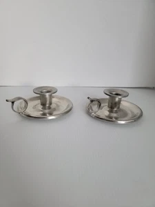 Woodbury Pewterers Vintage Chamber Stick Pewter Candle Holder Set Of 2 - Picture 1 of 6