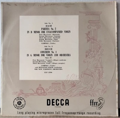 DECCA LXT 2596 UK BACH Partita 2, BRUCH Concerto 1, CAMPOLI, KISCH MONO ED 1 LP - Image 1 of 3