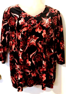 NUEVO CON ETIQUETAS Mujer CATHERINES Floral Lux TERCIOPELO Cuello en V Túnica Top Blusa 2X 22/24 3X? - Imagen 1 de 2