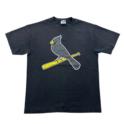 Винтажная бейсбольная футболка St. Louis Cardinals MLB размер Large Majestic черная серая - Изображение 1 из 4
