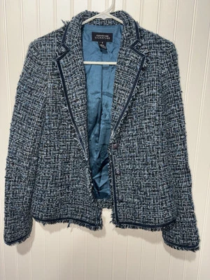 女式 Jones New York 羊毛混纺粗花呢风格 Academia Blazer 尺寸 4 Preppy  — 第 1/4 张图片