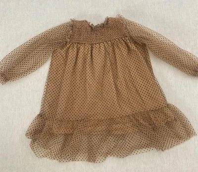 Zara тюль платье девочек 3-4 коричневый горошек оборки со сборками длинным рукавом пуловер - Изображение 1 из 4