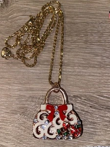 Betsey Johnson Crystal/enamel Purse 👛 Necklace Cute - Picture 1 of 5