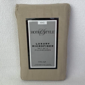 Hotel Style Set Of 2 Pillow Cases King Size 20" x 40" Luxury Microfiber Khaki - Picture 1 of 2