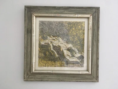 Litografía impresa en bloque abstracta de mujer desnuda de mediados de siglo de colección firmada con fecha Foto 1 de 4