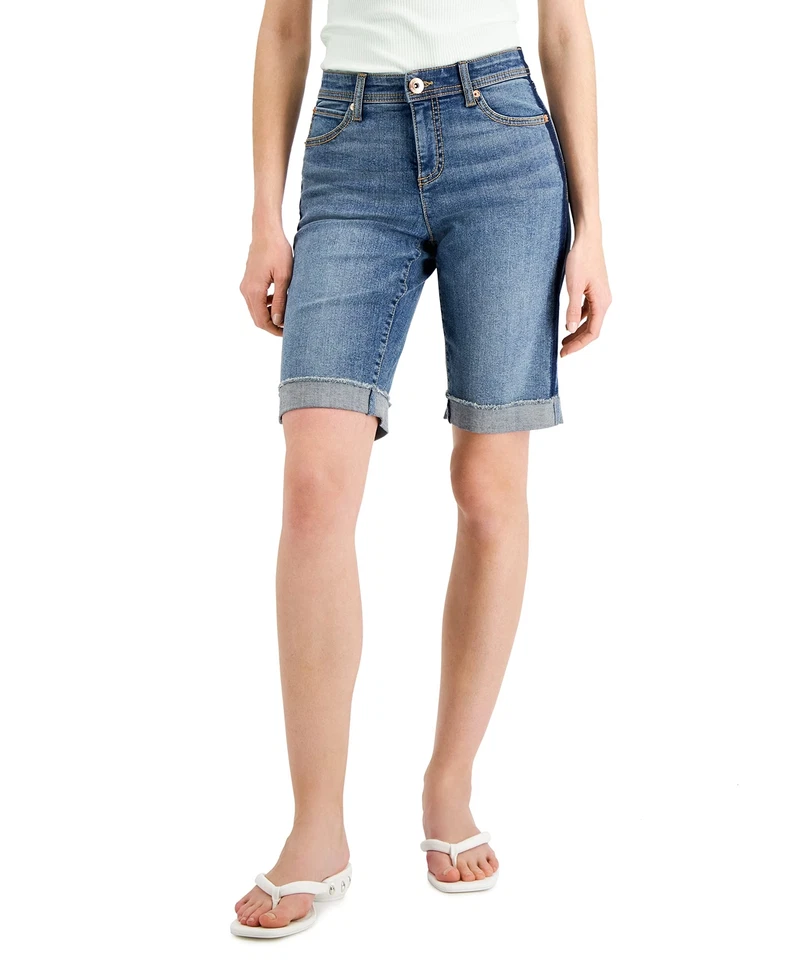 Precio de venta sugerido por el fabricante $60 Pantalones cortos International Concepts para mujer tiro medio ribete en contraste azul talla 4 Foto 1 de 1