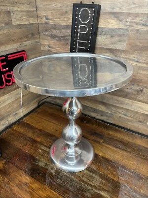 Round aluminum Pedestal Drink Side Table Small End Table - Image 1 of 4
