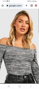 Boohoo Marl Off The Shoulder Bodysuit Long Sleeve Top. Size M - Picture 1 of 6