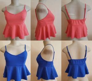 Cute Peplum Cropped Tank Top w/ adjustable Spaghetti Strap stretch poly rayon - Picture 1 of 17