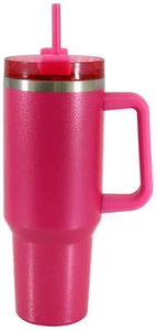 Stainless Steel Tumbler with Straw and Handle, Double Wall Insulated, Pink - Picture 1 of 7