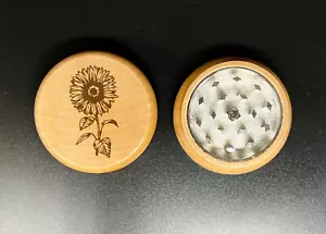 Sunflower Wooden Herb Grinder Laser Engraved 2 Piece Personalized Rolling gift - Picture 1 of 4