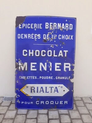 Ancienne Plaque Emaillée d' Epicerie Enseigne Chocolat Menier Old french Sign  - Photo 1/4
