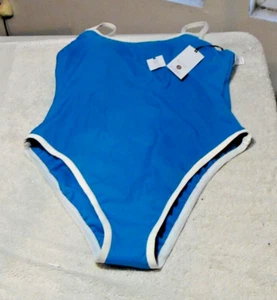Shade & Shore Women's One Piece Ribbed Swimsuit Low Back Strappy Blue S (4-6) - Picture 1 of 24