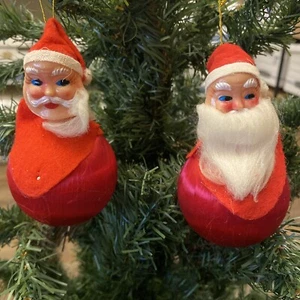 Santa Claus Vintage Christmas Ornament Satin Red Balls Set of 2 - Picture 1 of 10