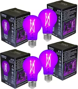 4 Pack E26 A19 Filament LED Black Light Bulbs, UVA 395Nm 6W Blacklight Bulb 100W - Picture 1 of 7