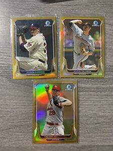 Lot of Three (3) 2014 Bowman Chrome Gold Refractors /50 Cardinals,Braves,O’s