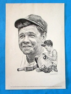 Vintage Repro Robert Riger dwg of BABE RUTH - suitable for framing - 7 3/4 x 11" - Picture 1 of 4