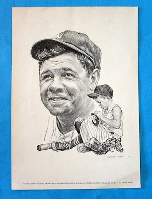 Vintage Repro Robert Riger dwg de BABE RUTH - adecuado para enmarcar - 7 3/4 x 11" Foto 1 de 4