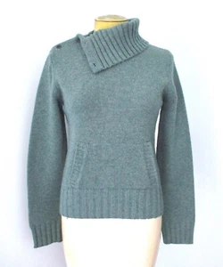 J Crew Mottled Blue Lambswool Alpaca Sweater Button Turtleneck Kangaroo Pocket S - Picture 1 of 6
