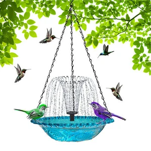 Bird Bath Bowl With Solar Water Fountains Hummingbird Bowl Outdoor Bird Feeder - Picture 1 of 10