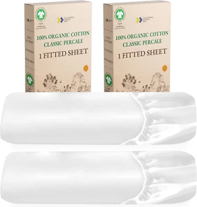 2-Pack 100% Organic Cotton Twin Extra Long Fitted Sheets - White - Picture 1 of 12
