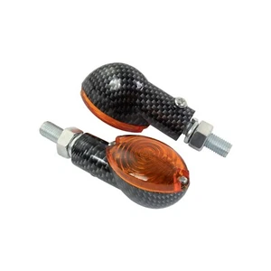 Motorcycle Indicators Pair Mini Cat Eye With Carbon Effect Body And Amber Lens - Picture 1 of 1