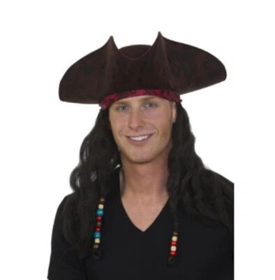 Tricorn Pirate Hat - Brown - Dreads - Costume Accessory - One Size - Image 1 of 3