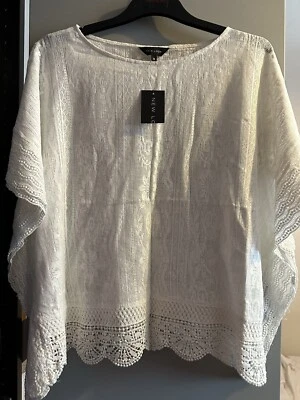 NEW New look Ladies Top Blouse White Cotton Lace Poncho Size Medium  - Image 1 of 4