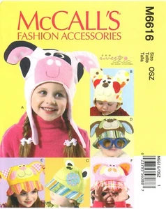 McCall's M6616 Kuh, Bär, Hund, Frosch, Katze, Schwein MÜTZEN für Kinder EINHEITSGRÖSSE UNGESCHNITTEN - Bild 1 von 4