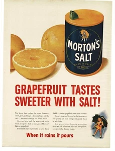 1945 Morton Salt on grapefruit Umbrella Girl Logo Vintage Print Ad - Picture 1 of 1