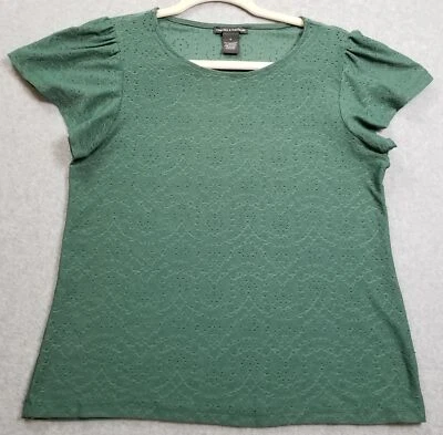 Blusa Jersey Chelsea & Theodore Top Mujer Pequeña S Verde Mangas Cortas Ojales Foto 1 de 4