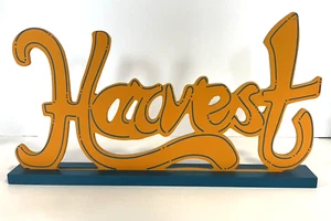 Harvest Wood Cutout Sign Blue Gold Decor Farmhouse Script New Holland WVU Rams - Picture 1 of 7