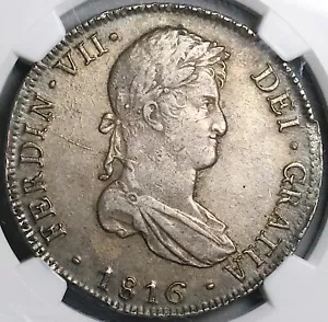 Moneda de Plata Pilares Fernando VII Lima 8 Reales Perú NGC AU 50 1816 (24122201C) - Imagen 1 de 6