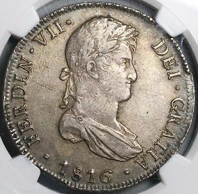 1816 NGC AU 50 Peru 8 Reales Ferdinand VII Lima Pillars Silver Coin (24122201C) - Image 1 of 4