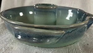 Glazed Pottery Baking Dish Large Hand Sculpted Blue Green Vintage Fired Pottery - Picture 1 of 3