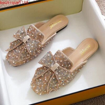 Para mujeres Damas Zapatillas Punta Cerrada Estrás Mocasines Mocasines Informales Fiesta Mules Foto 1 de 4